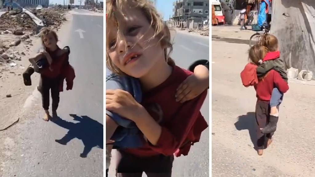 Gazze'de yürek burkan anlar! Küçük kız, yaralı kardeşini kilometrelerce taşıdı...