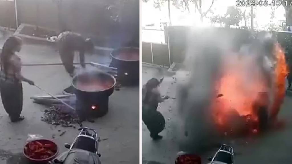 Hatay'da akılalmaz olay! Salça yaparken kazan bomba gibi patladı...O anlar kamerada!