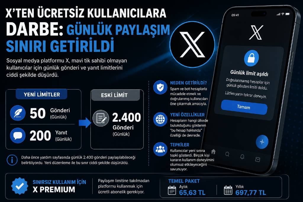 X, ücretsiz kullanıcılar için paylaşım sınırını düşürdü