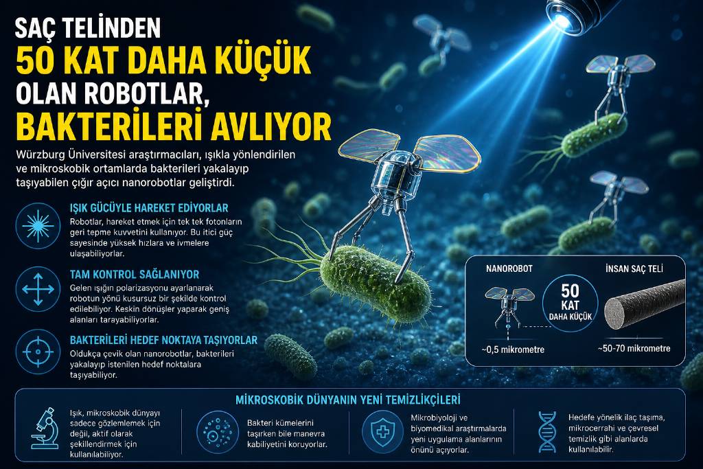 Işıkla yönetilen nanorobotlar bakteri avcısı